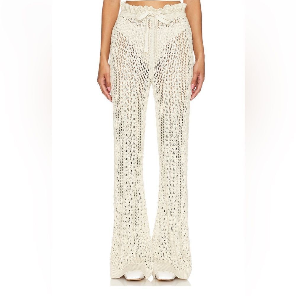 Tularosa Raimonda pants beige crochet knit wide leg bell bottoms flares NWT Sz S